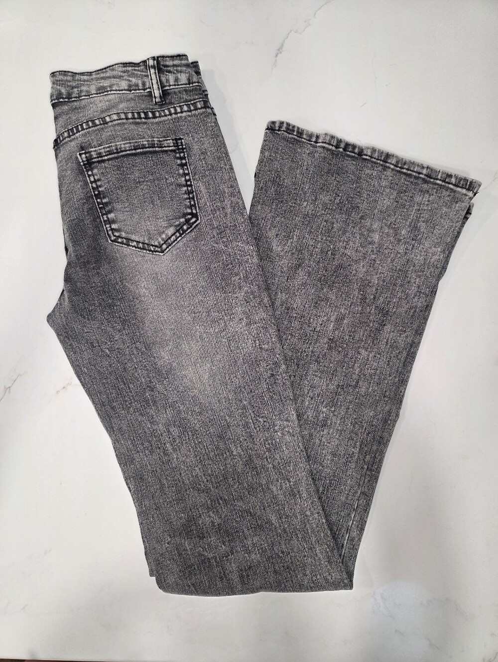 Grey Washed Flare Jeans LONG